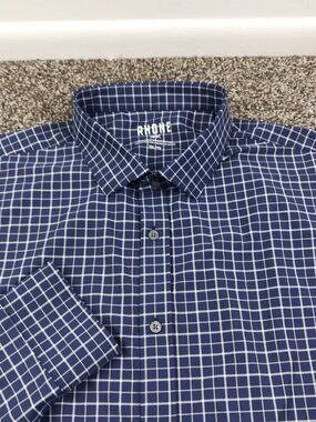2024 Rhone Shirt Commuter Performance Plaid L/S Button Up Blue Mens 2XL